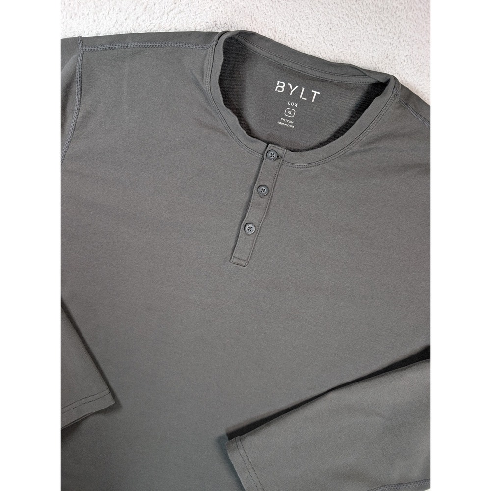 BYLT Lux Henley Long Sleeve Shirt Mens XL Gray Curved Hem MTLS0150-026-XL